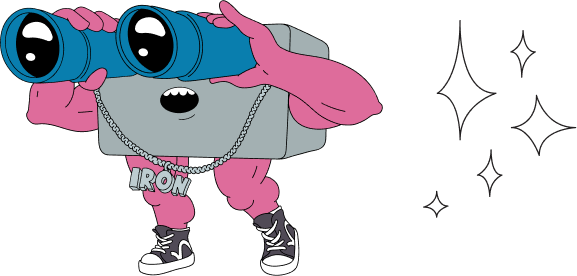 Iron Replenishment Mascot using binoculars to locate an infusion center