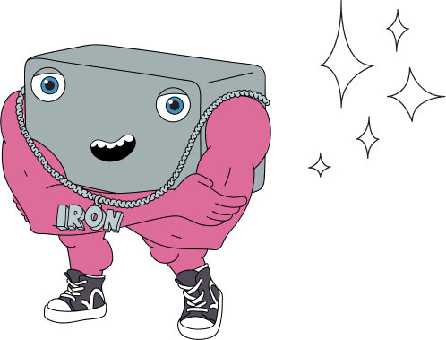 Iron Replenishment Mascot standing with arms crossed