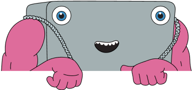 Iron Replenishment Mascot peeking out behind a graphic
