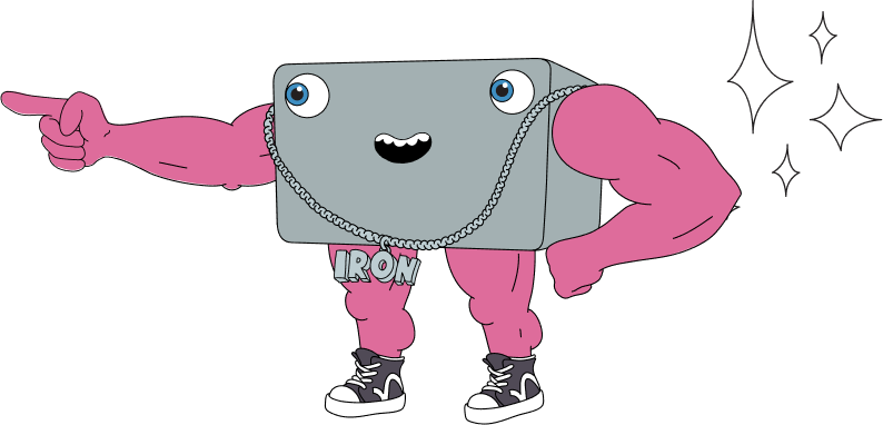 Iron Replenishment Mascot standing and pointing
