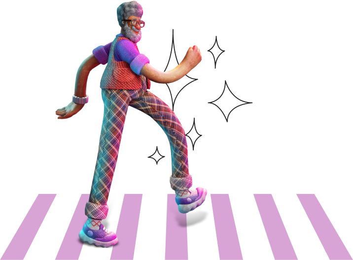 Artwork of a person walking in crosswalk