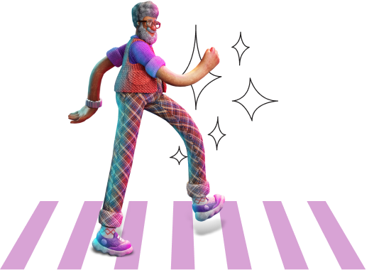 Artwork of a person walking in crosswalk