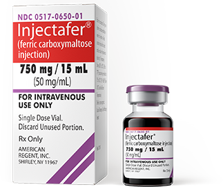 Injectafer&reg; (ferric carboxymaltose injection) 750 mg iron/15 mL packaging example